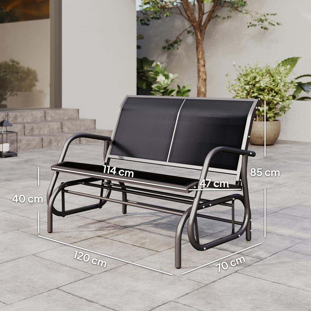 Two Seater Swing Chair Garden Bench With Swing Mechanism Loadable Up To 200 Kg 120 X 70 X 85 Cm Black