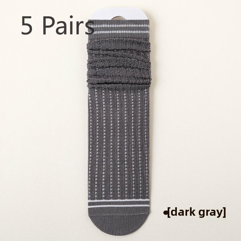 5 Pairs of Women's Spring and Fall Mesh Month College Style Cotton Midtube Stocking