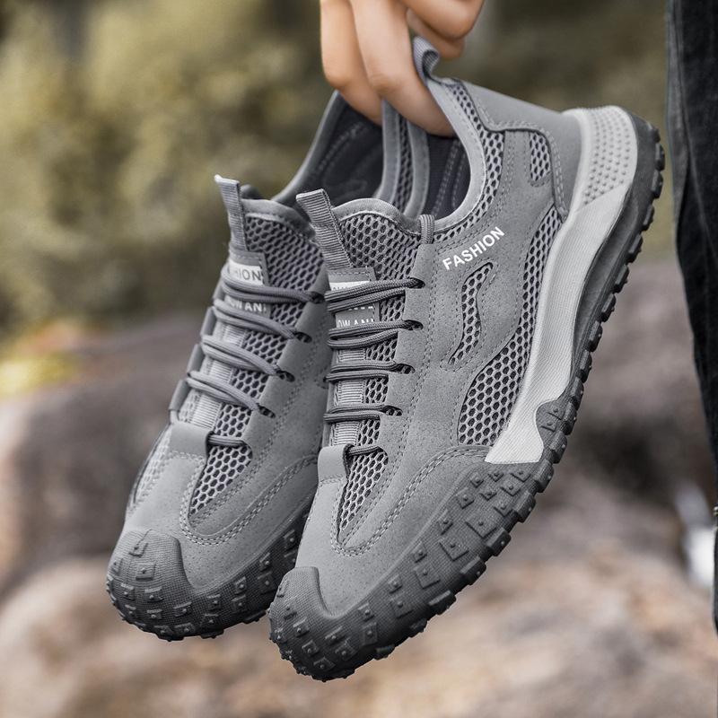 

Модная новая мужская повседневная обувь, походная обувь из сетки, летняя дышащая спортивная обувь для бега, нескользящая износостойкая рабочая обувь 42 серый