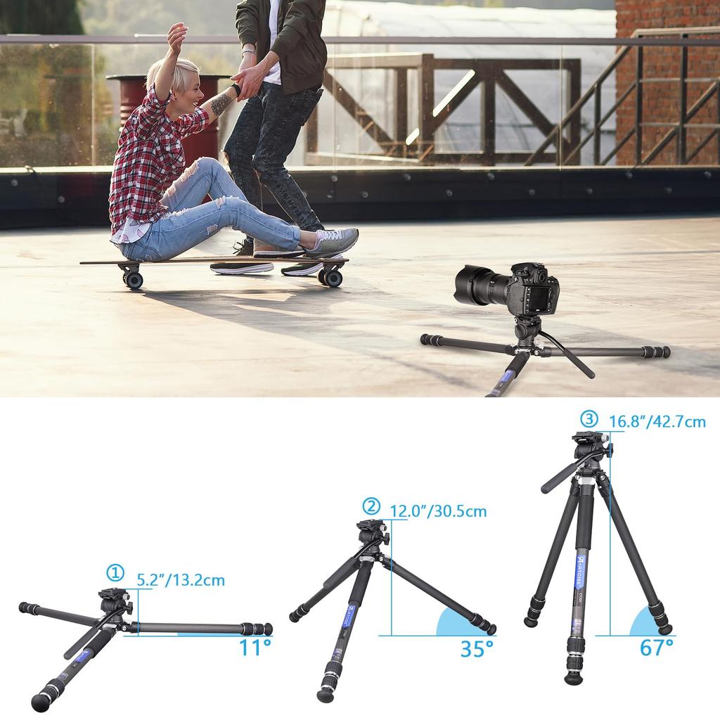 ARTCISE Carbon Fiber Tripod Fluid Video Head Storage Diameter Smaller Than a with Handle Hydraulic Tripod 15kg Load Height Expansion Tripod Bag and