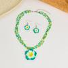 Polymer Clay Flowerwomen Jewelry Set Cute  Seaside Beach Colorful Flower Earrings Girls Sweet Beaded Chain Necklace Girl