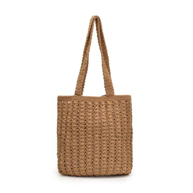 Single shoulder hollow straw bag handmade cotton thread woven bag Single shoulder large capacity versatile tote bag Women's vacation beach bag