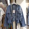 Women's Spring/Fall Beaded Denim Jacket - Korean Loose Fit, Waist-Cinched Style