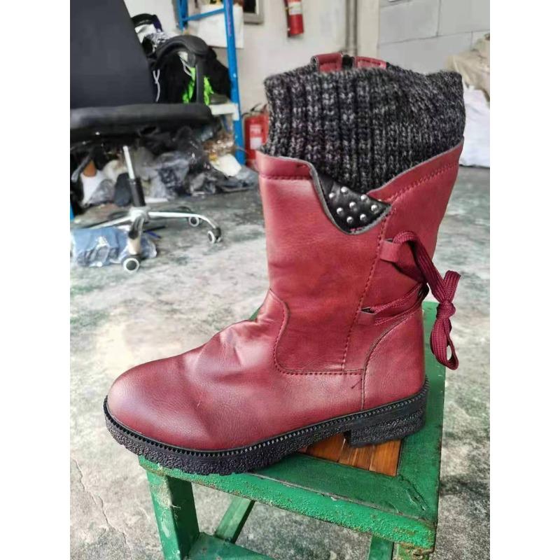 Independent Station Winter New Women's Boots Large Size Medium Tube Martin Boots Women's Thick Heel Rear Strap Retro Women's Leather Boots