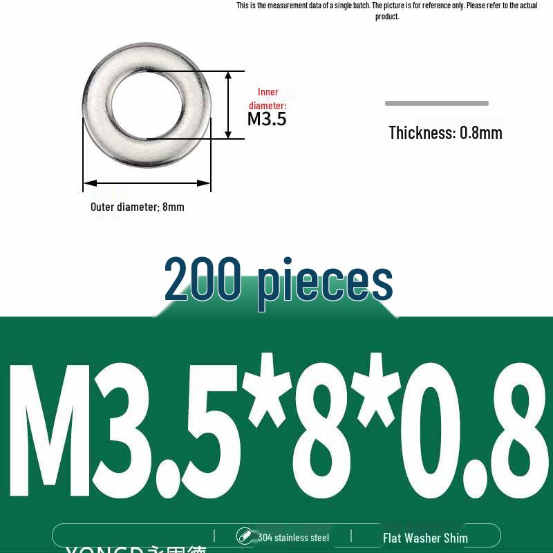304 Stainless Steel Thickened Flat Washer / Ultra-thin Metal Gasket, Sizes M1.6-M10