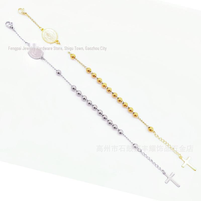 Bracelet Religieux Croix en Perles d'Acier Inoxydable 5mm