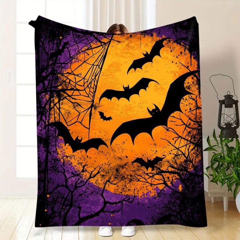 Soft Fleece Blanket With Halloween Digital Print Bed Sofa Nap Use Customizable Cartoon Geometric