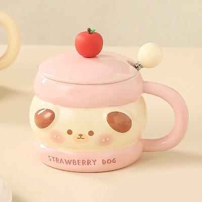 Tasse mit Deckel Löffel Cartoon Wasserbecher für Haushalt Hochwertige Keramiktasse Exquisites Hochzeits-Souvenir-Geschenk