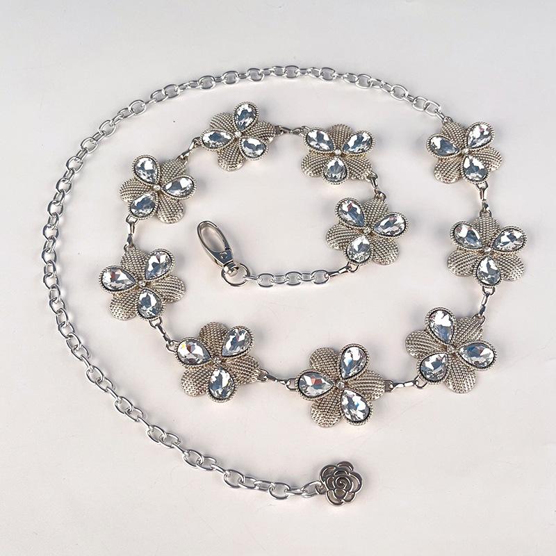 Ins High-end Clover Rhinestone Inlaid Women's Metal Waist Chain with Suit Skirt Jeans Versatile Accessories
