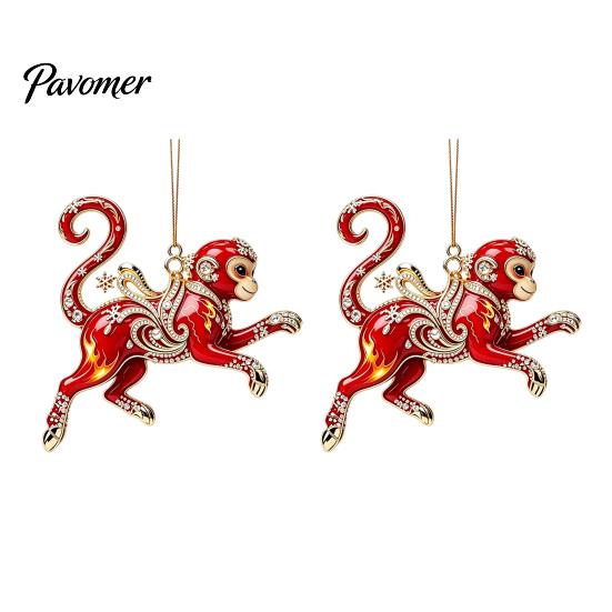 Xmas Party Hanging Ornaments 2 Pcs Zodiac Animals Christmas Ornaments, 2D Acrylic Red Animal Decorative Holiday Pendants Decorations, Chinese New Year