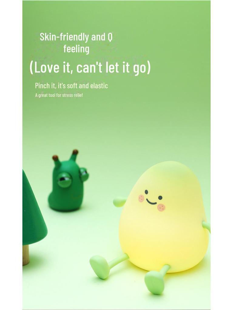 Mała zielona lampka LED z silikonu w kształcie mango: Ładowanie USB, Timer, Ściemnianie dotykowe, Miękkie światło do karmienia dziecka i ochrony oczu.