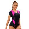 Color Block Short-sleeved Women's Swimsuit Sexy Tight Crewneck Conservative Swimsuit