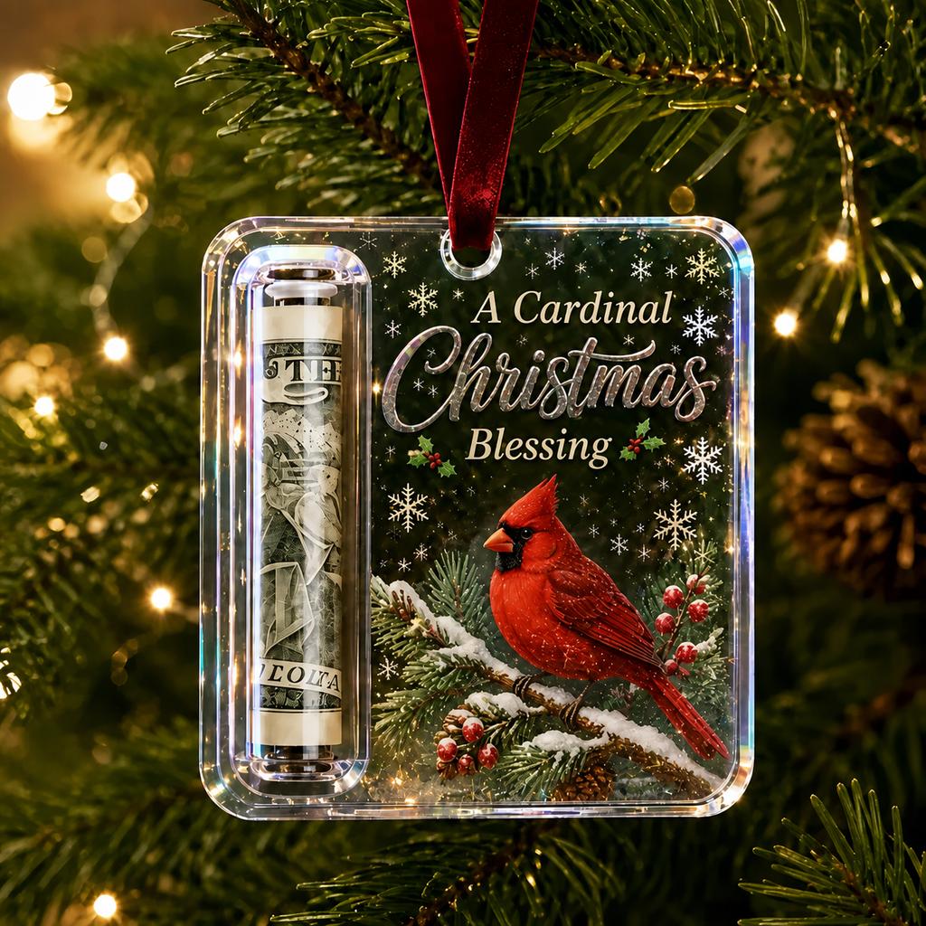 Acrylic Resin Christmas Cash Holder Ornament Reusable Hanging Cash Gift Card Holder For Christmas Tree Decoration