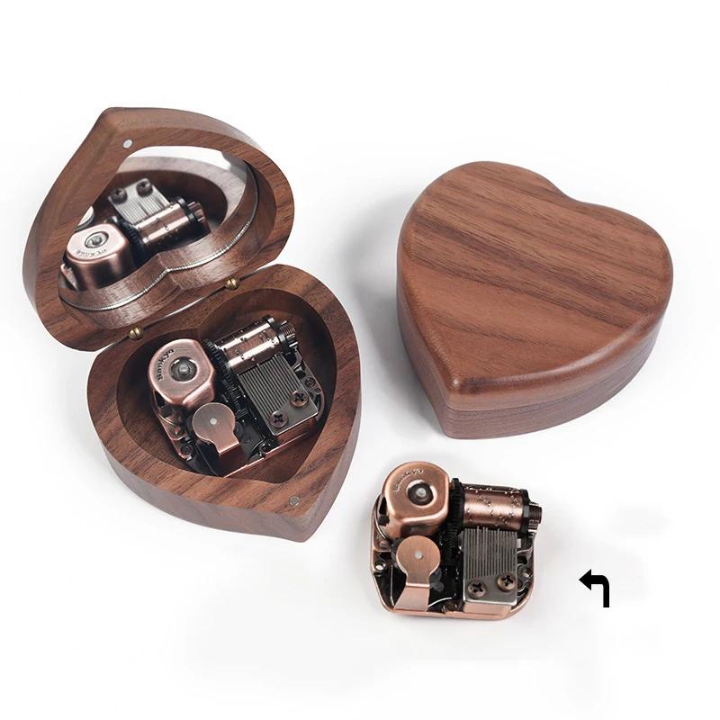 Creative Heart Shaped With Mirror Music Box Handmade  Wooden Music Box Home Decoration Ornament Birthday Gift Christmas ZG120