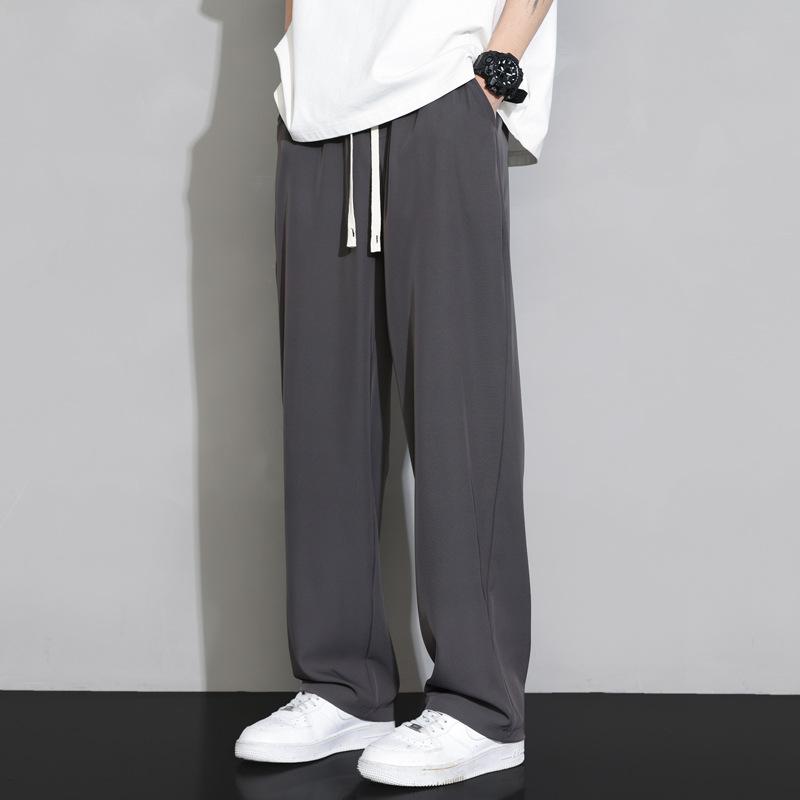 Men's Ice Silk Wide-Leg Pants, Summer Thin Style, 2026 New Versatile Floor-Length Straight Casual Trousers