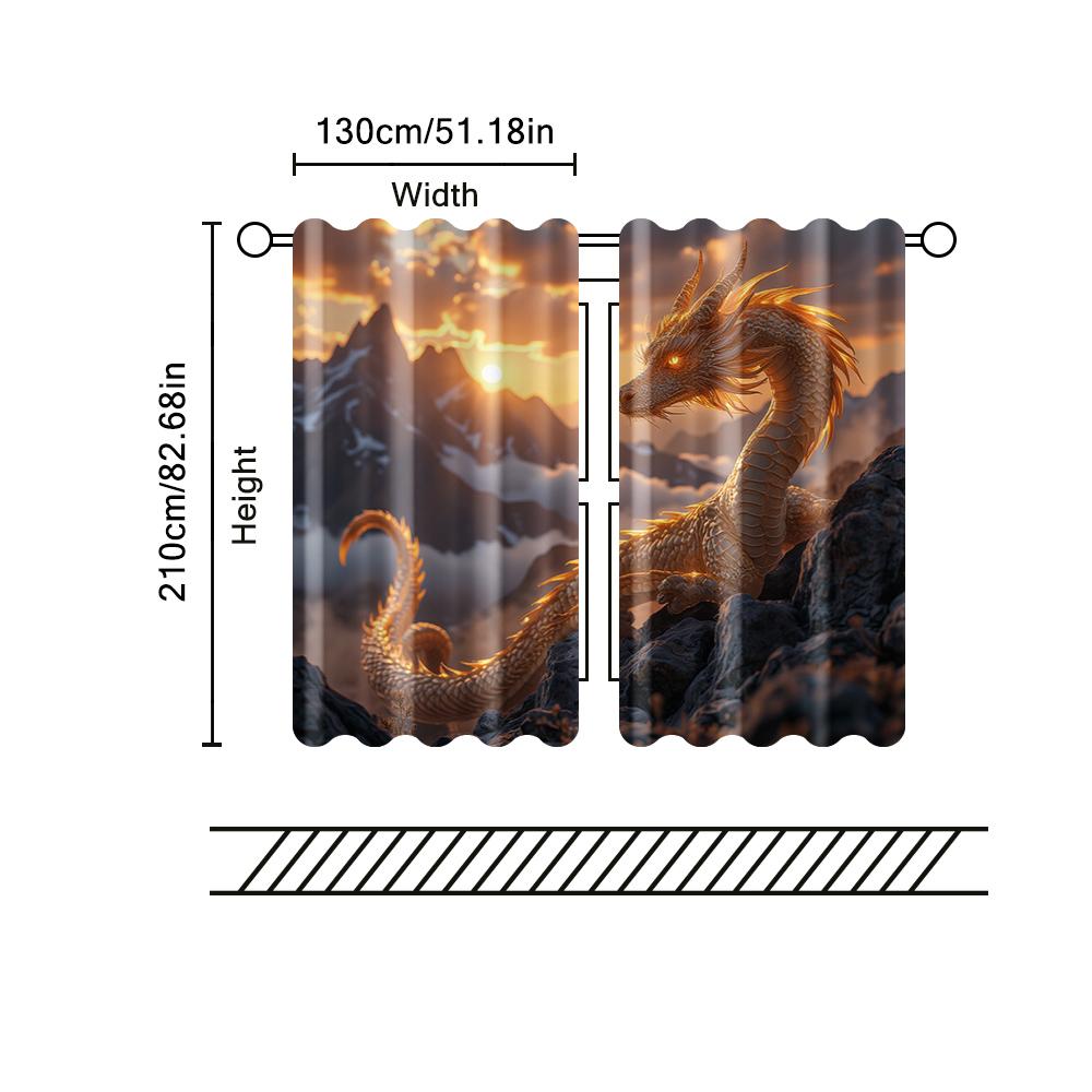 2 pcs   filtering curtains (excluding rods   non-movable   without batteries) Golden Chinese Dragon for use in bedrooms and living
