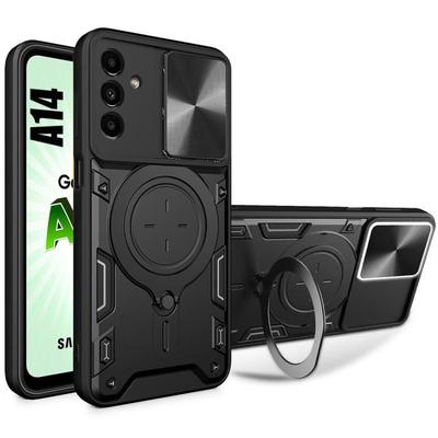 Hülle für Samsung Galaxy A14 4G-5G Schwarz - Stoßfest Ständer Ringhalterung Rückseite Kameraabdeckung
