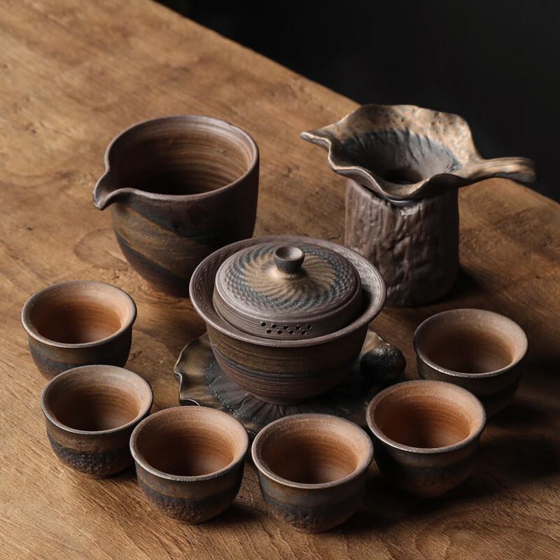 Japanese Style Gilded Glaze Coarse Pottery Tea Set
