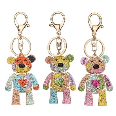 Rhinestone Key Chain Holder Ring Bear Shape Keychain Alloy Keyring Bag Decoration
