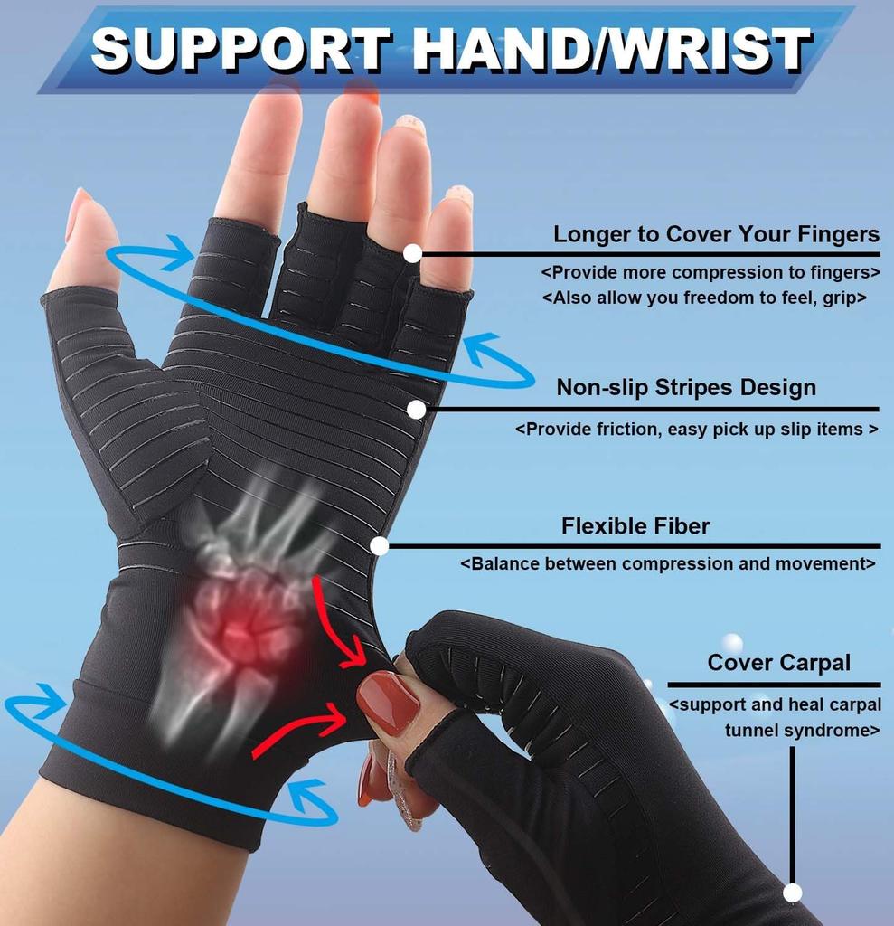 Arthritis Gloves For Men Women Hand Support Wrist Brace Fingerless Gloves Carpal Tunnel Pain Relief 1Pair