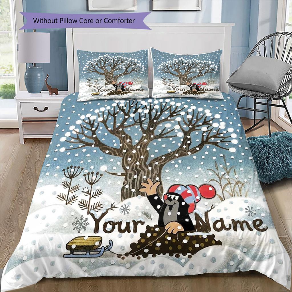 Mole Garden Custom Name Pattern Bedding Quilt Set Quilt Cover Pillowcase Home Birthday Gift(1 * Duvet Cover + 2 * Pillowcase, Without Core)