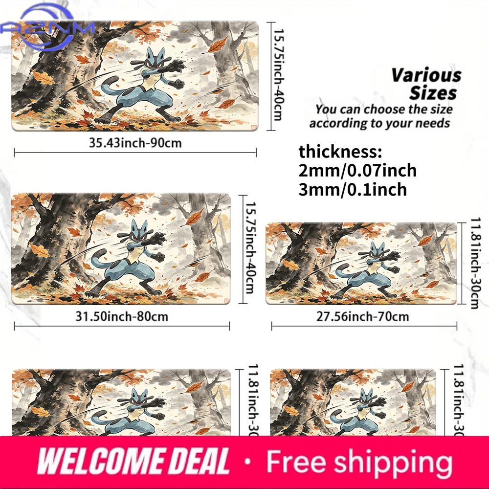 Lucario Autumn Forest Ink Wash Gaming Mouse Pad with NonSlip Rubber Base 30x80x0.2cm