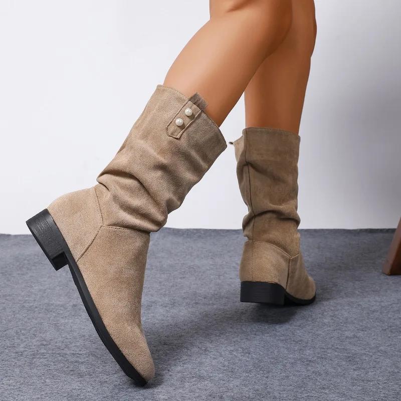 Fashion Ladies Shoes 2025 Brand Slip-on Women's Boots Fashion String Bead Modern Boots Women Winter Plus Size Best Seller Mid-Calf Boots