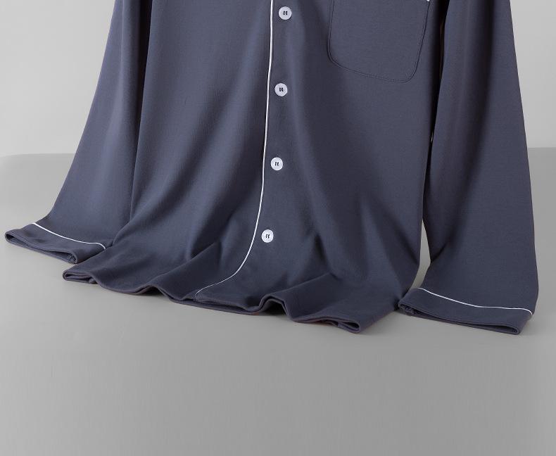 Pánské pyžamo Septwolves z čisté bavlny, jednobarevné, s dlouhým rukávem a rozepínáním vpředu