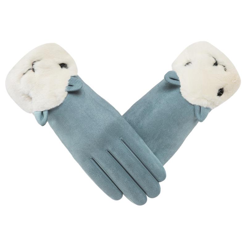 Řidičské rukavice Elegantní králičí semišová kůže teplé rukavice zima plus sametové silné teplé palčáky plyšové manžety rukavice pro dotykovou obrazovku