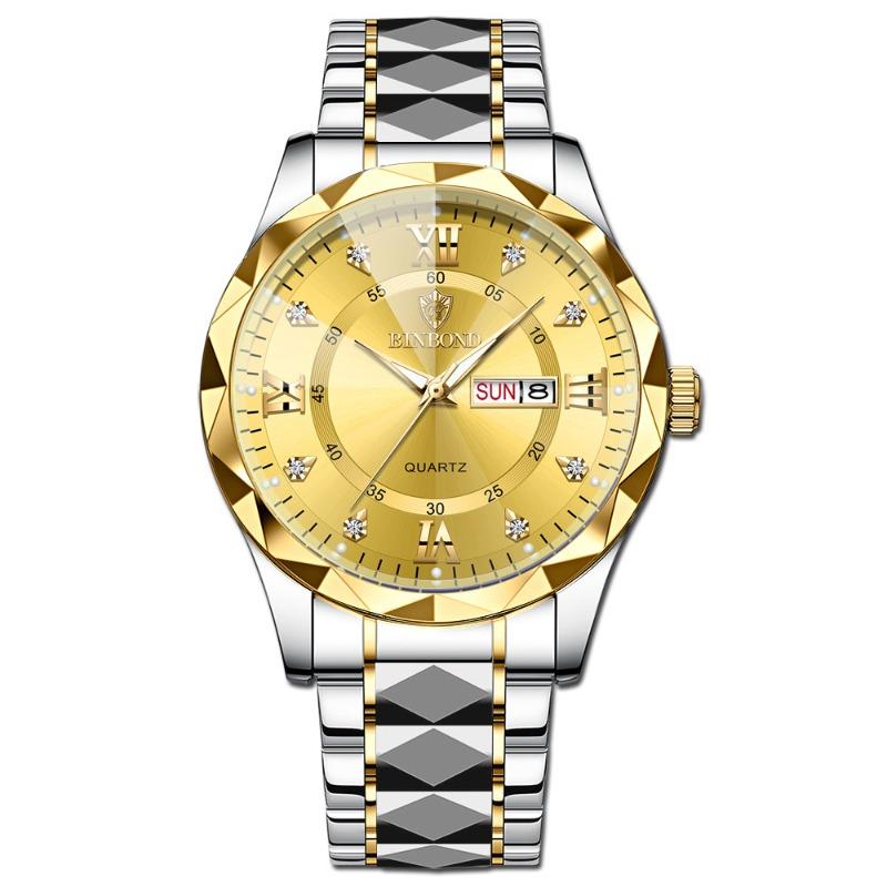 Herrenuhr Wasserdicht Leuchtende Uhr Rhombus Spitze Glas Doppelkalender Trend Freizeit Uhr Herren