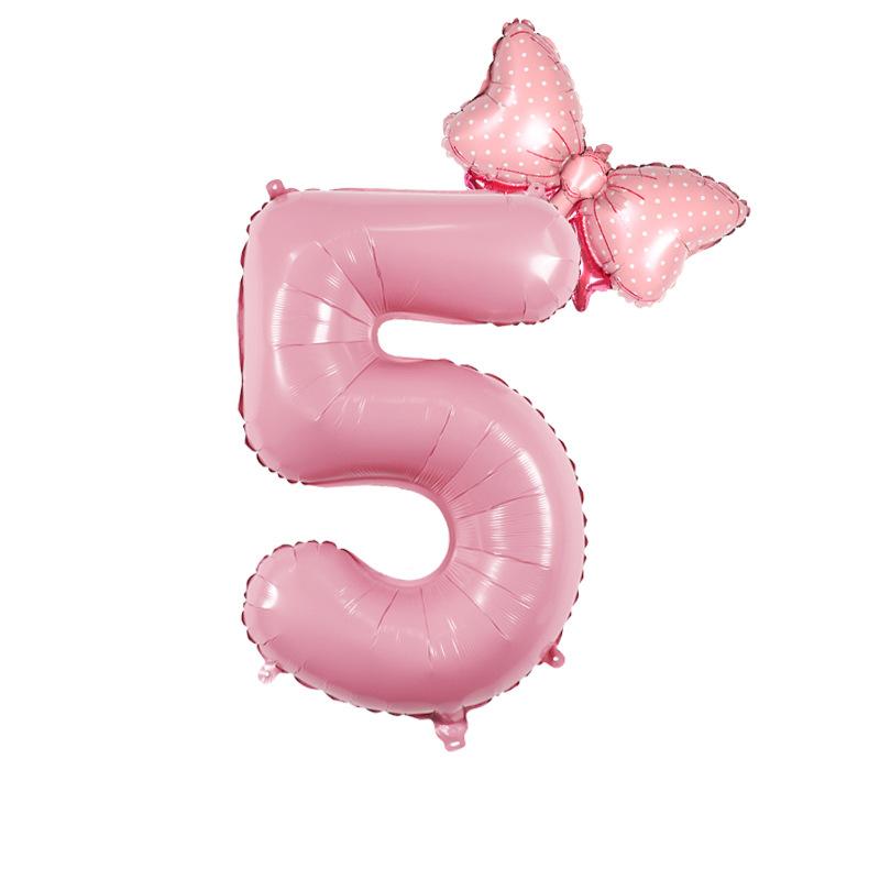 1Pc Large 32inch Number Pink Blue Foil Balloon With Bow 1-9 For Kid Boys Girls Birthday Party Baby Shower Decorations Balloon