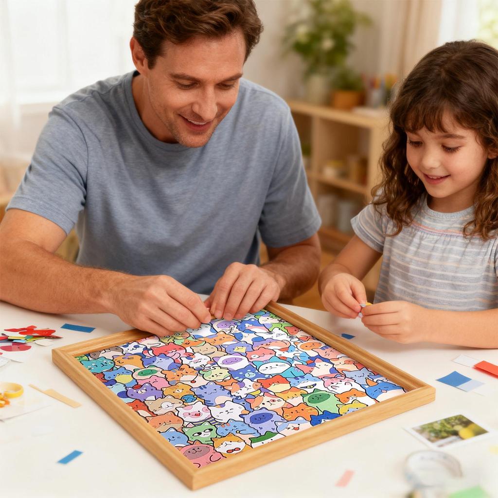 Cartoon Cute Kitten Wooden Puzzles Toys Creative Hand-painted DIY Assembly Toy Puzzle Christmas Gift