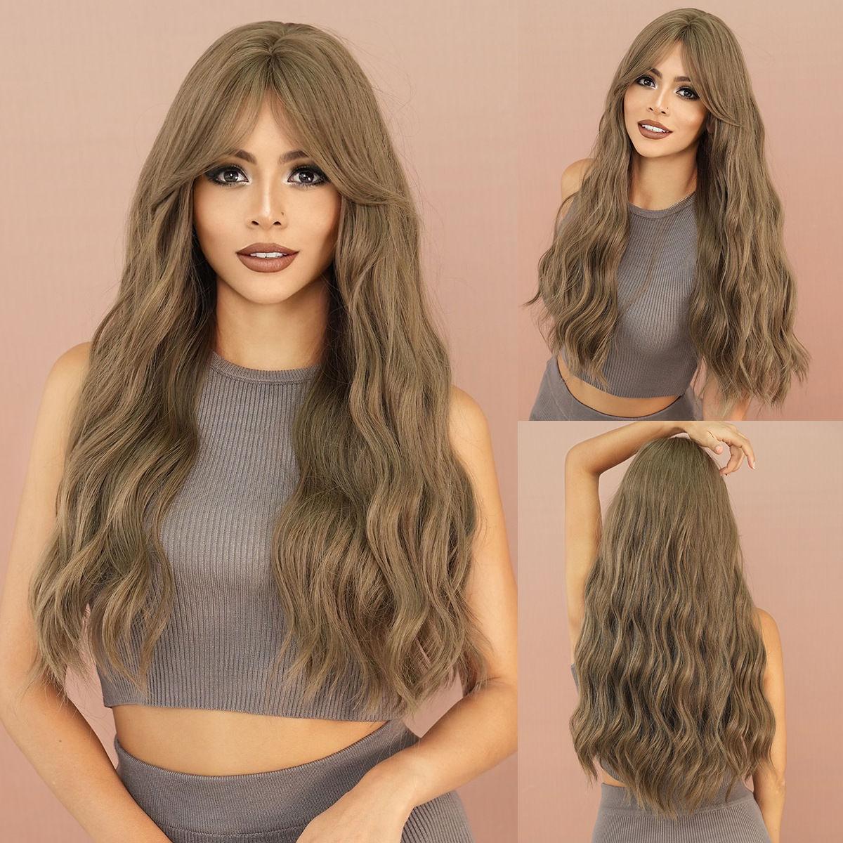 

Long curly hair with eight character bangs and wavy wigs that can be washed with water