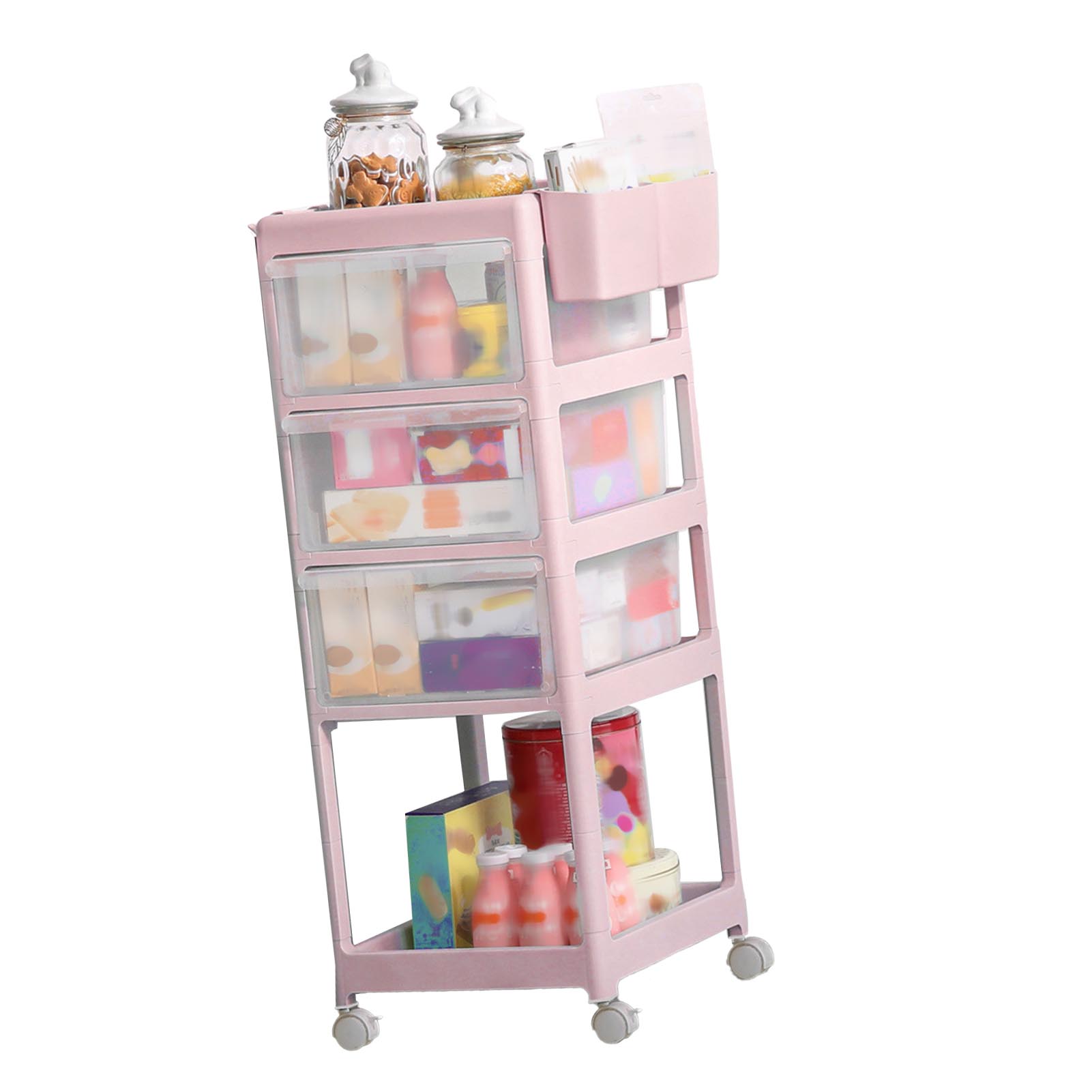 Rolling Storage Cart with Wheels 3 Frosted Clear Drawers   Rolling Cart with 1 High   2 Hooks 2 Hanging Boxes