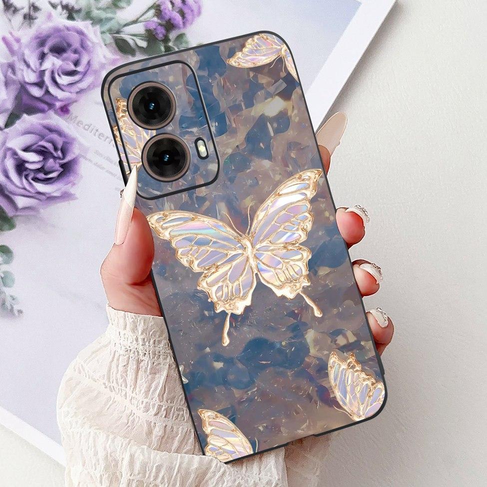For Motorola Moto G85 Case Silicone Cute Cat Fashion Flowers Painted Back Cover For Motorola G85 Moto G85 Phone Case XT2427-3