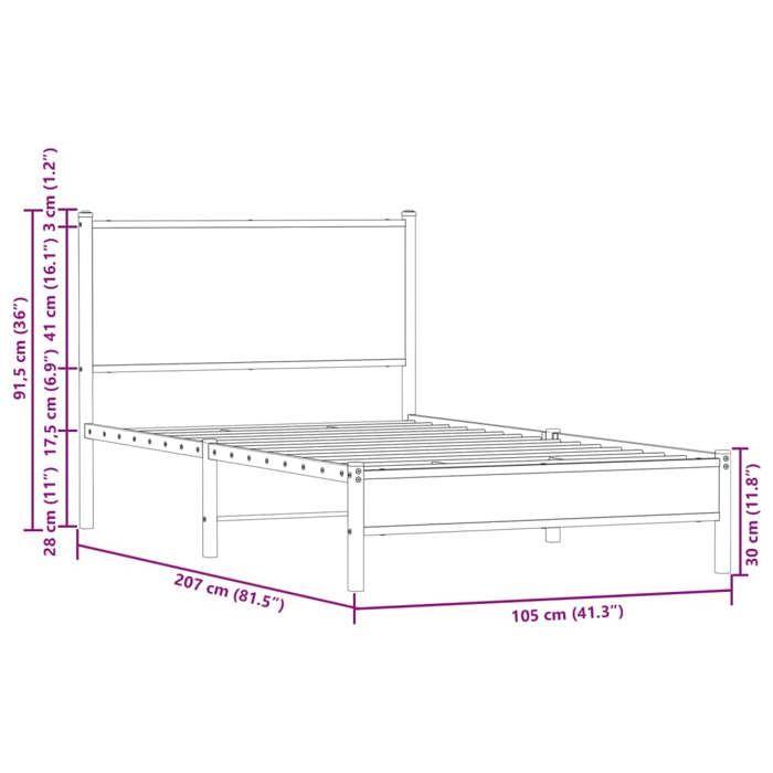 VidaXL Metal Bed Frames with Sonoma Oak Headboard 100x200 Cm, Single Bed, Bedroom Furniture, Bed 4007863