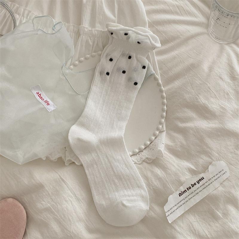 Women's Spring and Summer Thin Wooden Ear Edge Wave Point Hollow Breathable Pile Socks