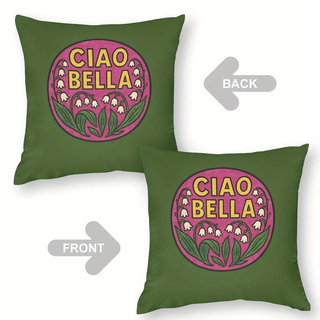 "Ciao Bella" Pillow Cover 2D Printed Polyester Sofa Cushion Case – Italian Floral Design With Lily Of The Valley Pattern