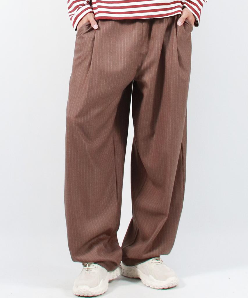 Deumakeu M Stripe Chicano Wide One-Tuck Pants -Brown