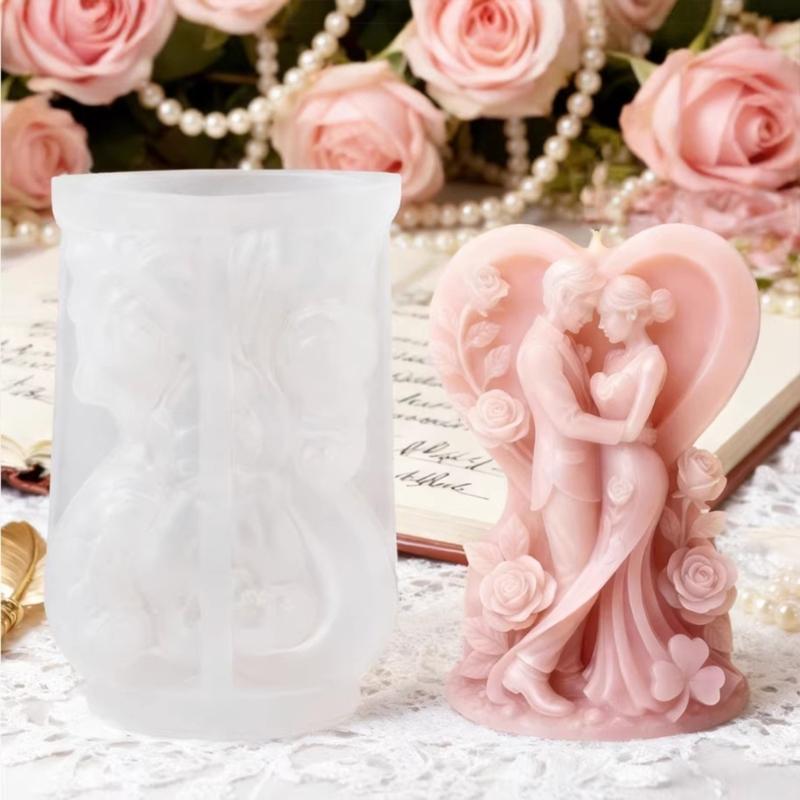 Candle Mould For Wedding Decorations Featuring 3D Loving Couple Figure In Food Grade Silicone