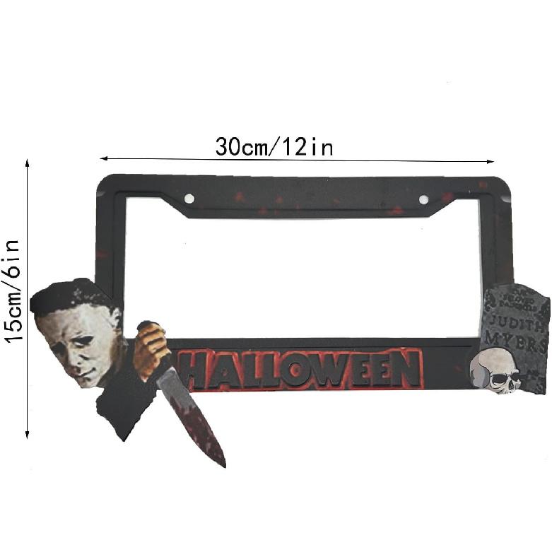 

1PCS Halloween Metal Stainless Steel Car Plate, Michael Myers Funny License Plate Frames Holder Halloween License Plate Frame Cover Holder Halloween