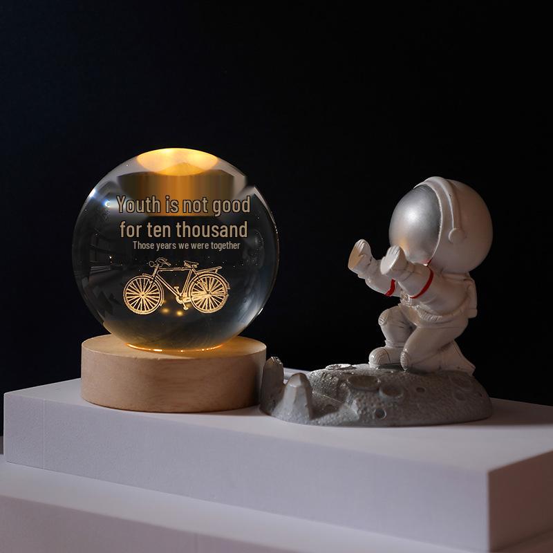 3D Laser-Engraved Solar System Crystal Ball Night Light with Luminous Base - Desktop Home Decor Ornament