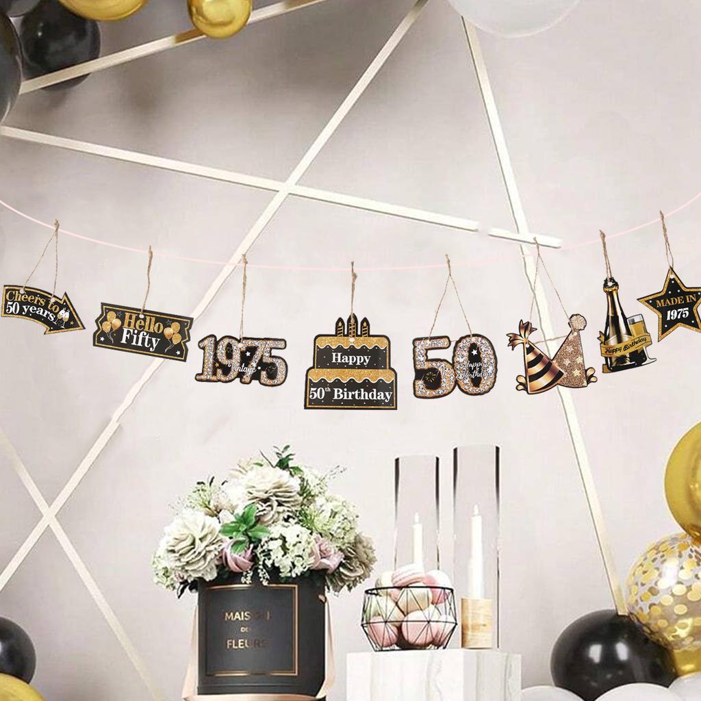 50 Year Birthday Paper Banner Flag 50th Happy Birthday Party Decoration Adult Anniversary Birthday Party Supplies Favors Banner