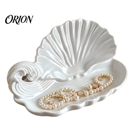 Bedroom Dresser Accessory Tray 3D Printed Shell Wave Jewelry Tray, Pearlized White Organizer Dish, Elegant Ring Seashell Shape Dish Trinket