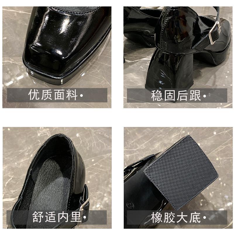 Mary Jane shoes thick heel waterproof platform thick sole heightening Japanese Spice Girl patent leather black temperament French high heel small lea