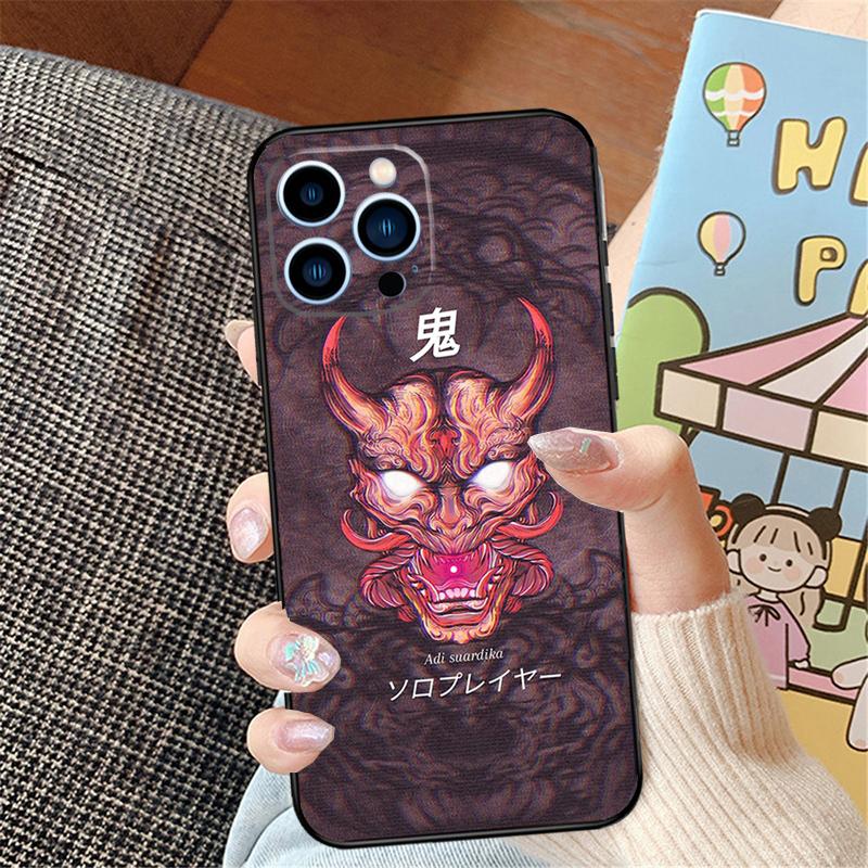 Oni Hannya Demon Mask Case For iPhone 17 Air 17 Pro Max 16 15 14 Pro Max Plus 13 12 Mini 11 16E 17Pro Phone Cover