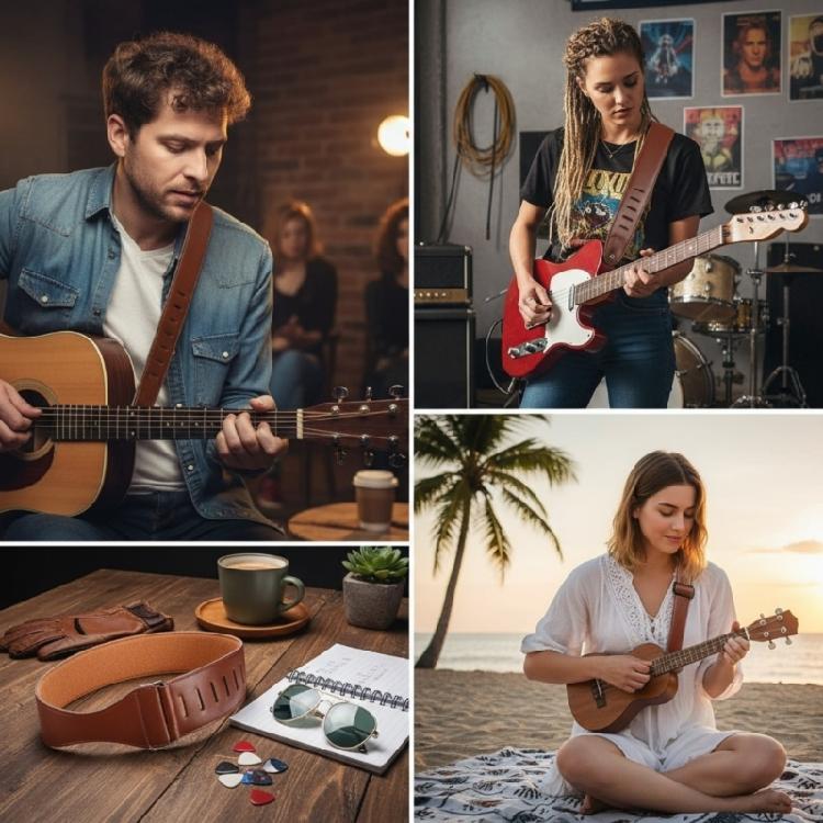 Versatile Leather And PU Strap Compatibility With Guitars Ukuleles Basses Ergonomic for Various Body Types