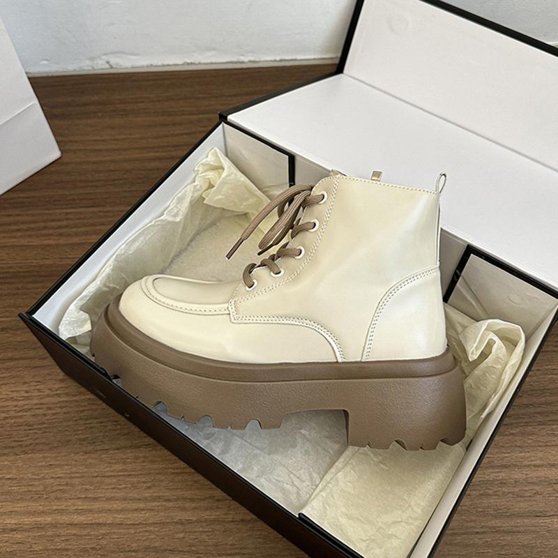 Fashion Platform Thick Bottom Women Motorcycle Boots Fashion Lace Up Shoes 2025 Autumn Winter Female Keep Warm Short Booties