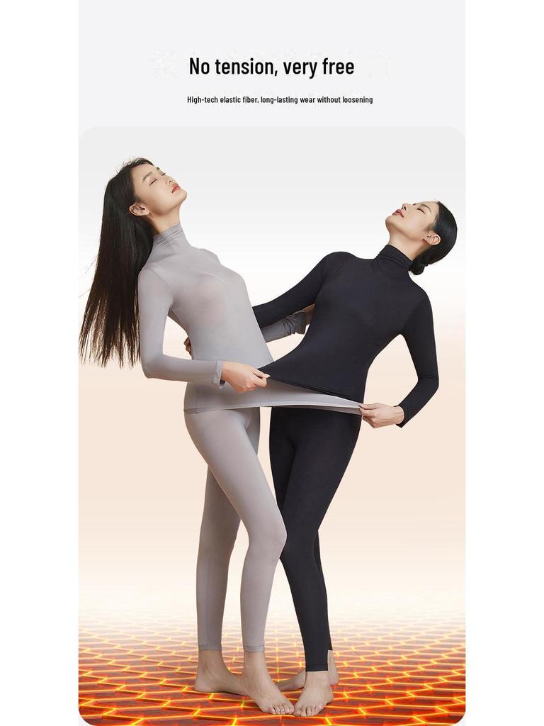 High Collar Hyaluronic Acid Skin Care Thermal Top - Women's Seamless Long Sleeve Base Layer Shirt