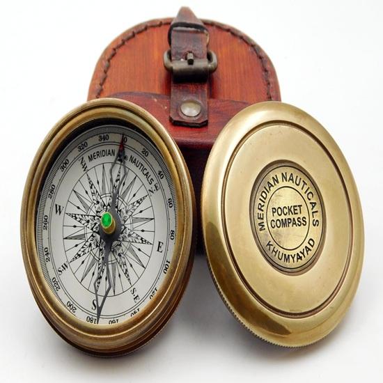 5.715 Cm Brass Hand Made Fully Functional Compass with Leather Case Robert Frost Poem Engraved